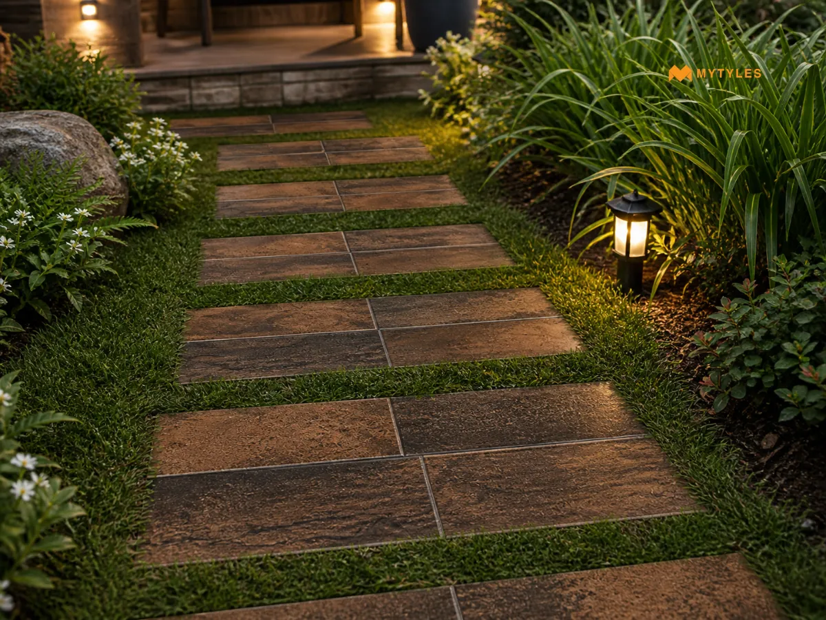 Wood Finish Vitrified Tile in Garden walkway